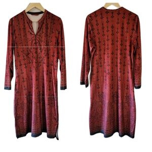 LAKSHITA Women Pakistani Velvet Tunic Sz 1X Red Forest Butterfly Print Beaded